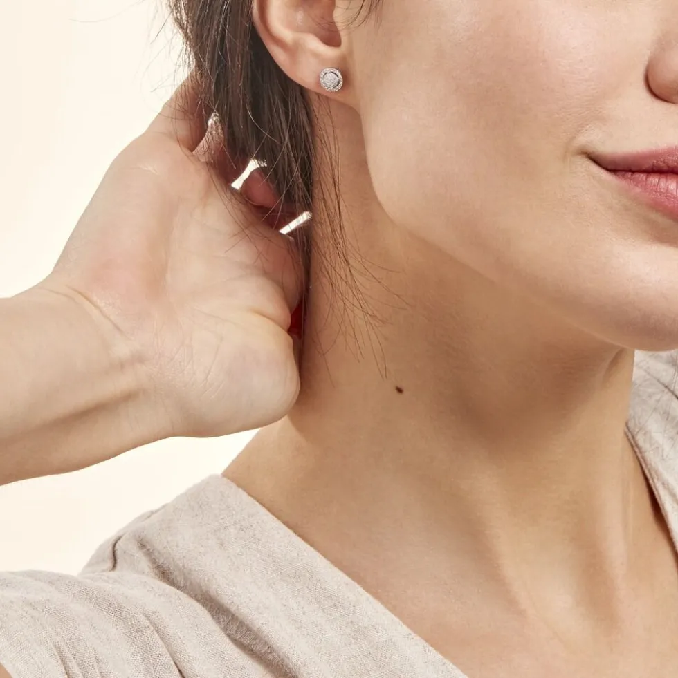 Boucles D'oreilles Puces Soleil D'hiver Or Blanc Diamant