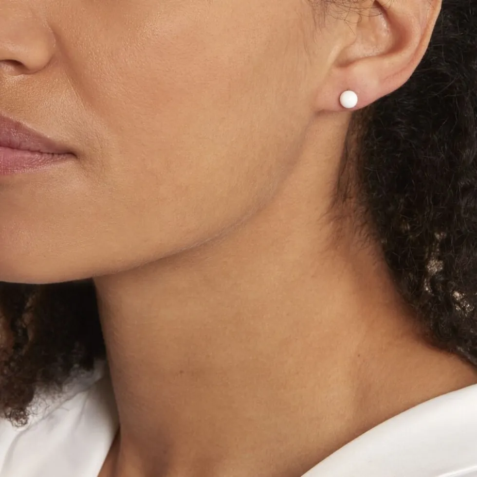 Boucles D'oreilles Puces Solene Argent Blanc Céramique