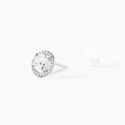 Boucles D'oreilles Puces Stelila Or Blanc Oxyde De Zirconium