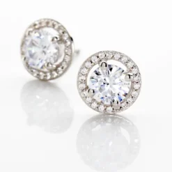 Boucles D'oreilles Puces Stelila Or Blanc Oxyde De Zirconium