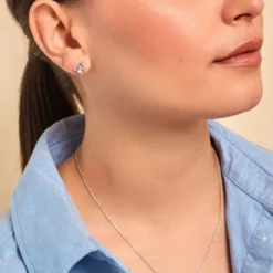 Boucles D'oreilles Puces Suna Argent Blanc Oxyde De Zirconium