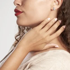 Boucles D'oreilles Puces Sunset Or Blanc Topaze Et Diamant