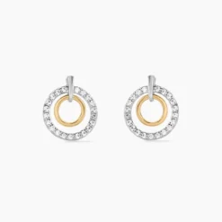 Boucles D'oreilles Puces Swane Or Jaune Argent Blanc Oxyde De Zirconium