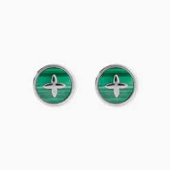 Boucles D'Oreilles Puces Talismania Argent Blanc Malachite