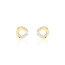 Boucles D'oreilles Puces Tiara Or Tricolore Diamant