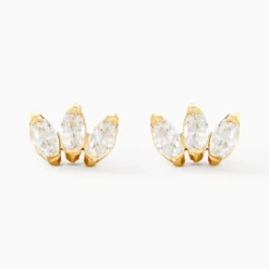 Boucles D'oreilles Puces Trai Or Jaune Oxyde De Zirconium