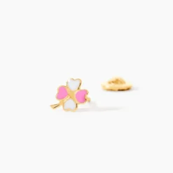 Boucles D'oreilles Puces Trefle Email Or Jaune