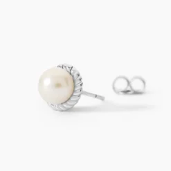 Boucles D'oreilles Puces Vittorio Argent Blanc Perle De Culture