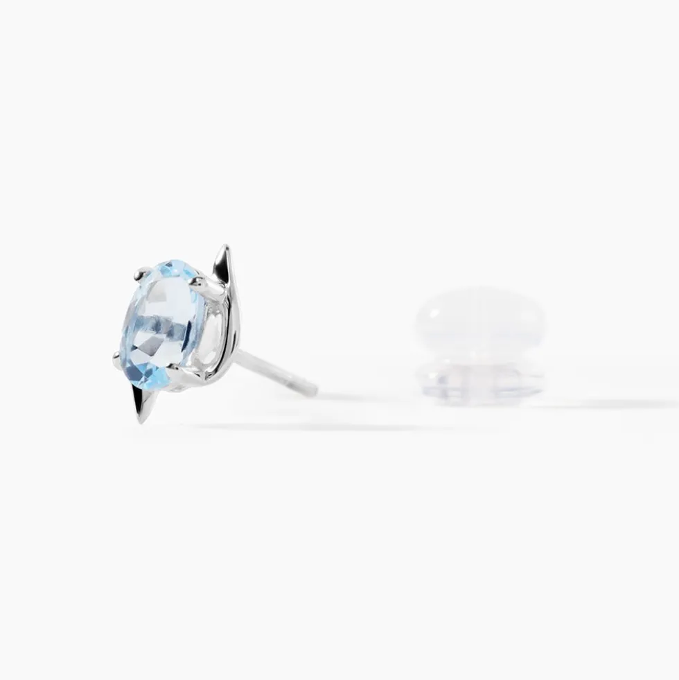 Boucles D'oreilles Puces Vrille Ovale Or Blanc Topaze
