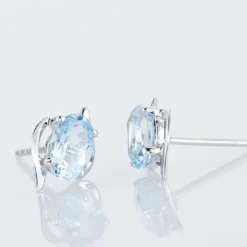 Boucles D'oreilles Puces Vrille Ovale Or Blanc Topaze