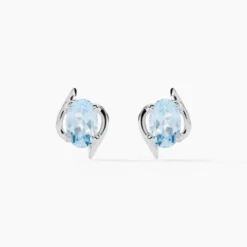 Boucles D'oreilles Puces Vrille Ovale Or Blanc Topaze