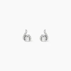 Boucles D'oreilles Puces Vrille Accompagnee Or Blanc Diamant