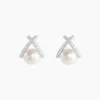 Boucles D'oreilles Puces Yacinthe Argent Perle De Culture Et Oxyde
