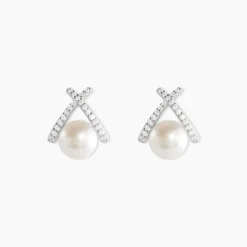 Boucles D'oreilles Puces Yacinthe Argent Perle De Culture Et Oxyde
