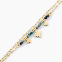 Bracelet Athena Acier Doré Jaspe Africain