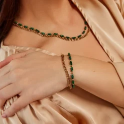 Bracelet Athena Acier Doré Malachite