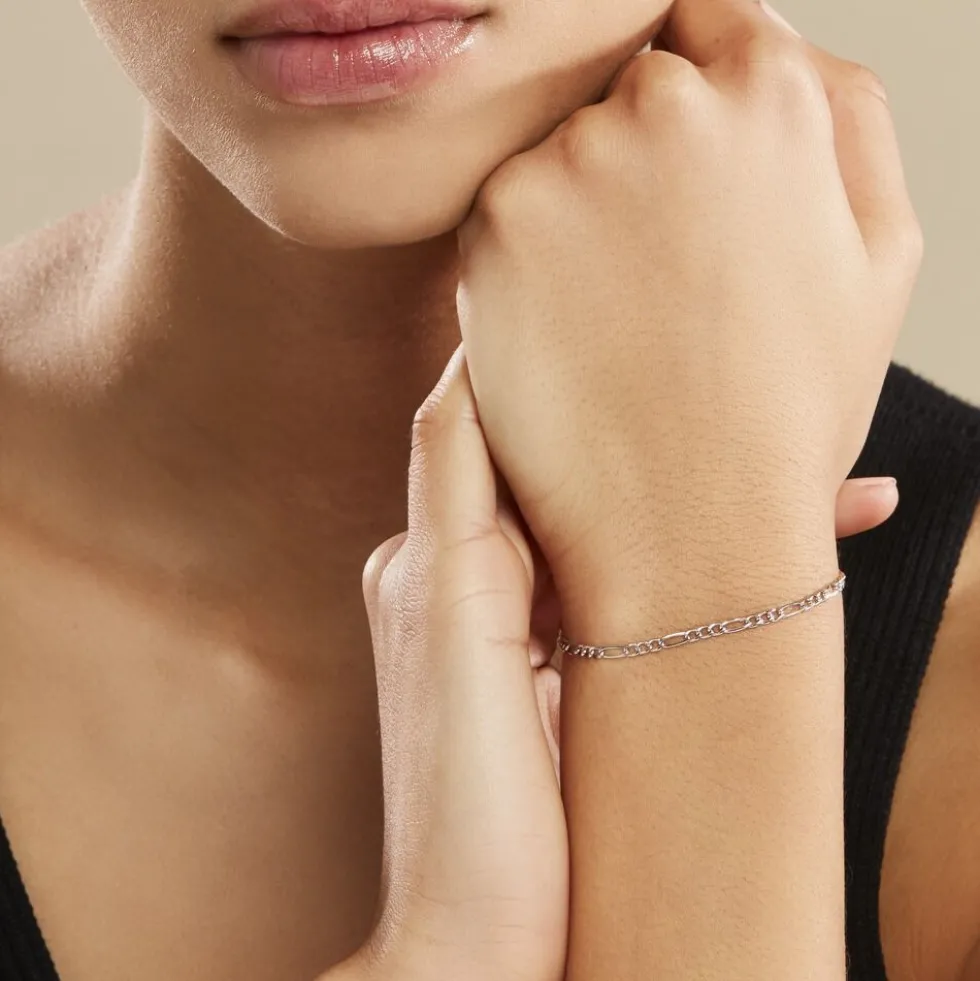 Bracelet Cameo Maille Alternee 1/3 Or Blanc