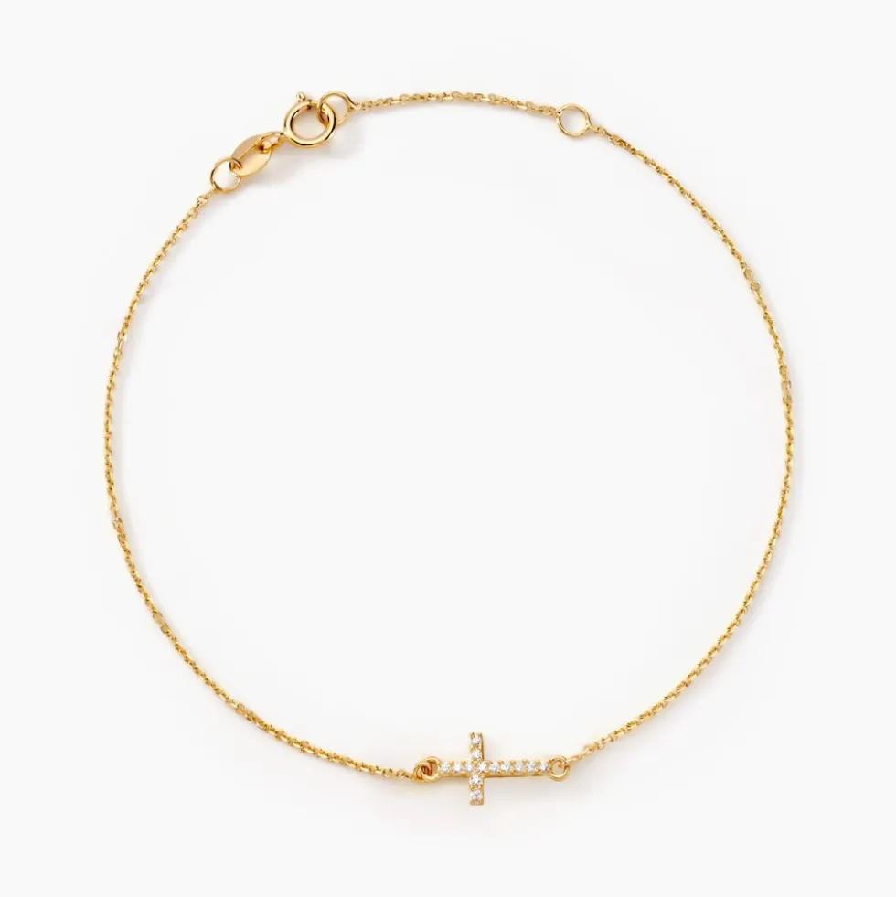 Bracelet Cobeia Croix Maille Forçat Or Jaune Oxyde De Zirconium