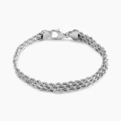 Bracelet Cordelia Maille Corde 3 Rangs Or Blanc