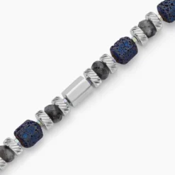 Bracelet Dark Pearl Acier Blanc Hématite Pierre De Lave Agate