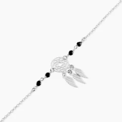 Bracelet Dream Catcher Argent Blanc Pierre De Synthese
