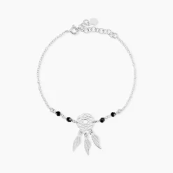 Bracelet Dream Catcher Argent Blanc Pierre De Synthese