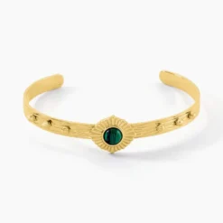 Bracelet Jonc Athena Acier Doré Malachite