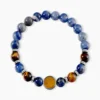 Bracelet Jourdan Archimedes Acier Argenté Oeil De Tigre Sodalite