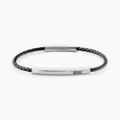 Bracelet Jourdan Cuir De Vache Noir Diamant Synthétique