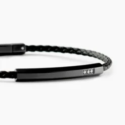 Bracelet Jourdan Cuir De Vache Noir Diamant Synthétique