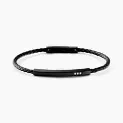Bracelet Jourdan Cuir De Vache Noir Diamant Synthétique