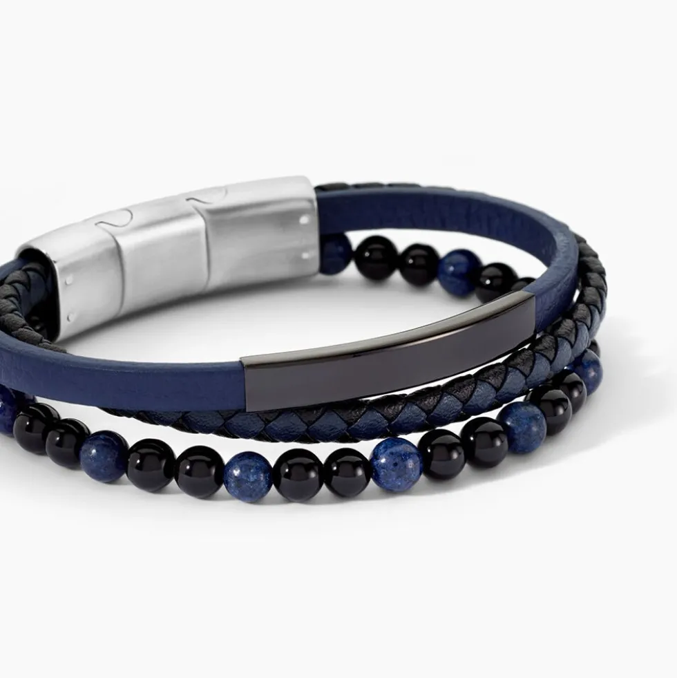 Bracelet Jourdan Hercule Cuir Multicolore Onyx Lapis Lazuli