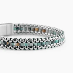 Bracelet Naturel Acier Blanc Jaspe Africain