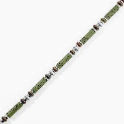Bracelet Naturel Acier Blanc Jaspe Africain Pierre De Lave