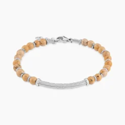Bracelet Naturel Acier Blanc Jaspe Africain
