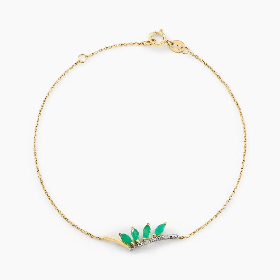 Bracelet Navette Or Jaune Emeraude Diamant