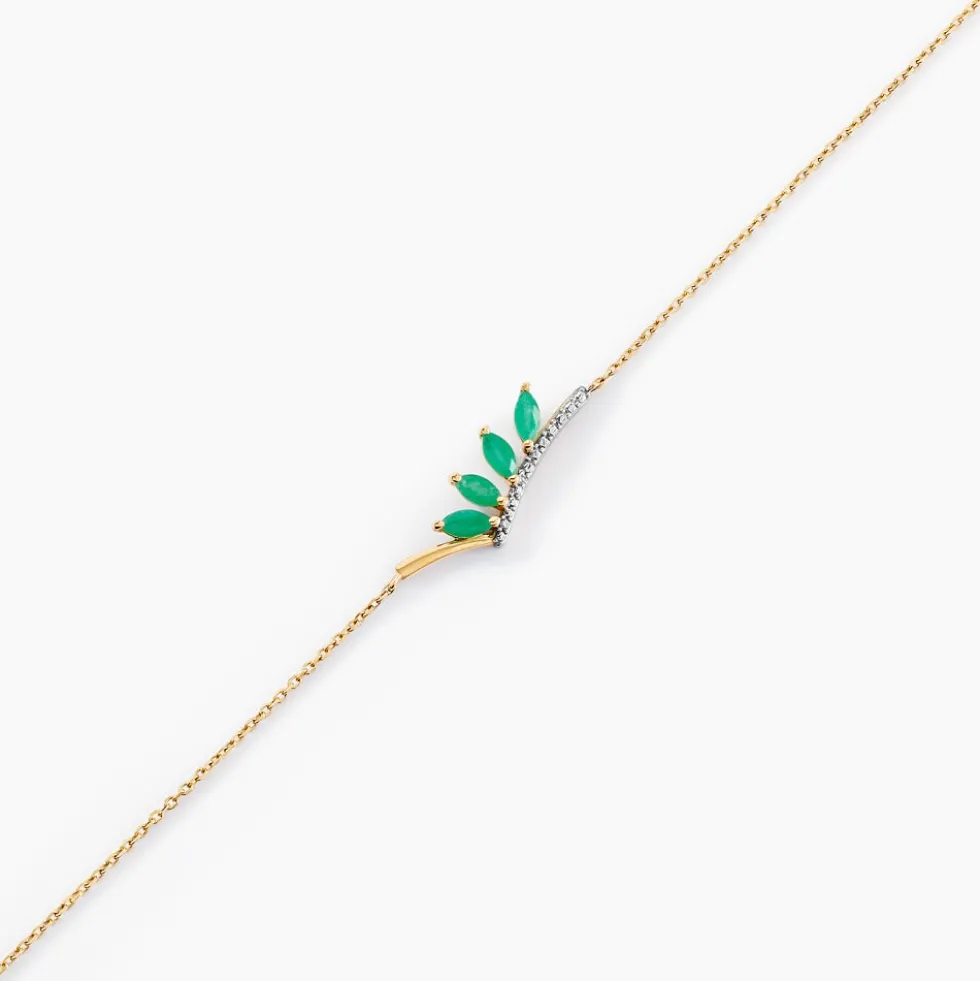 Bracelet Navette Or Jaune Emeraude Diamant
