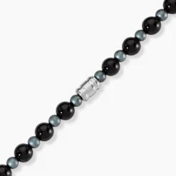 Bracelet Younes Acier Argenté Agate Hématite