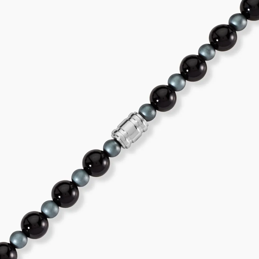 Bracelet Younes Acier Argenté Agate Hématite