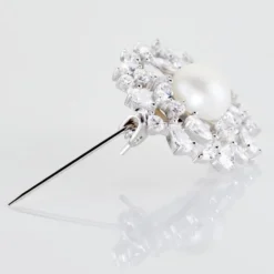 Broche Kaki Argent Blanc Perle De Culture