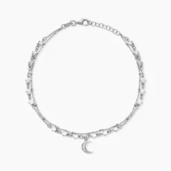 Chaîne De Cheville Argent Blanc Steffert Oxydes De Zirconium