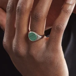 Chevalière Argent Blanc Aileas Malachite