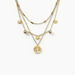 Collier Acier Doré Cristal