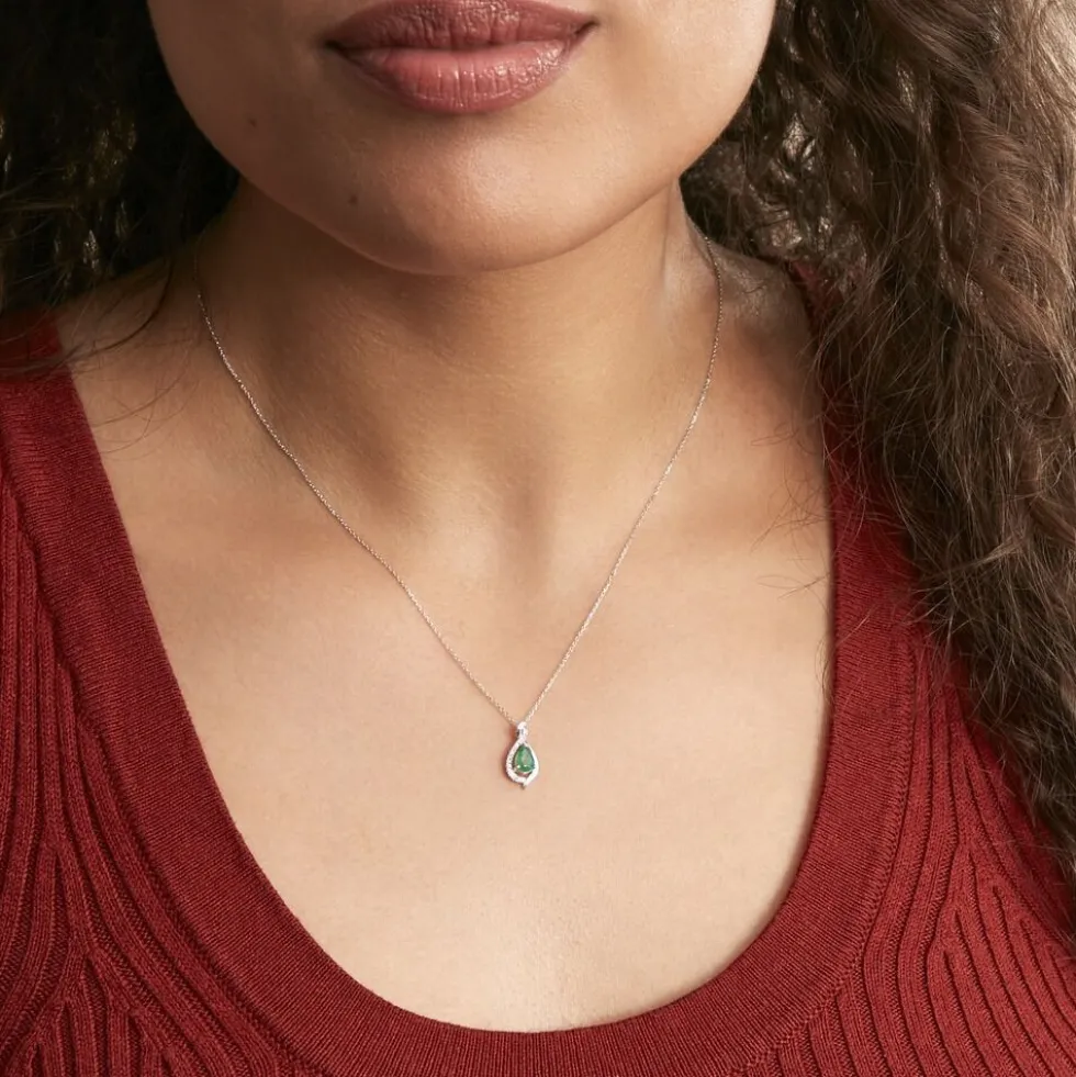 Collier Angelika Or Blanc Emeraude Et Diamant