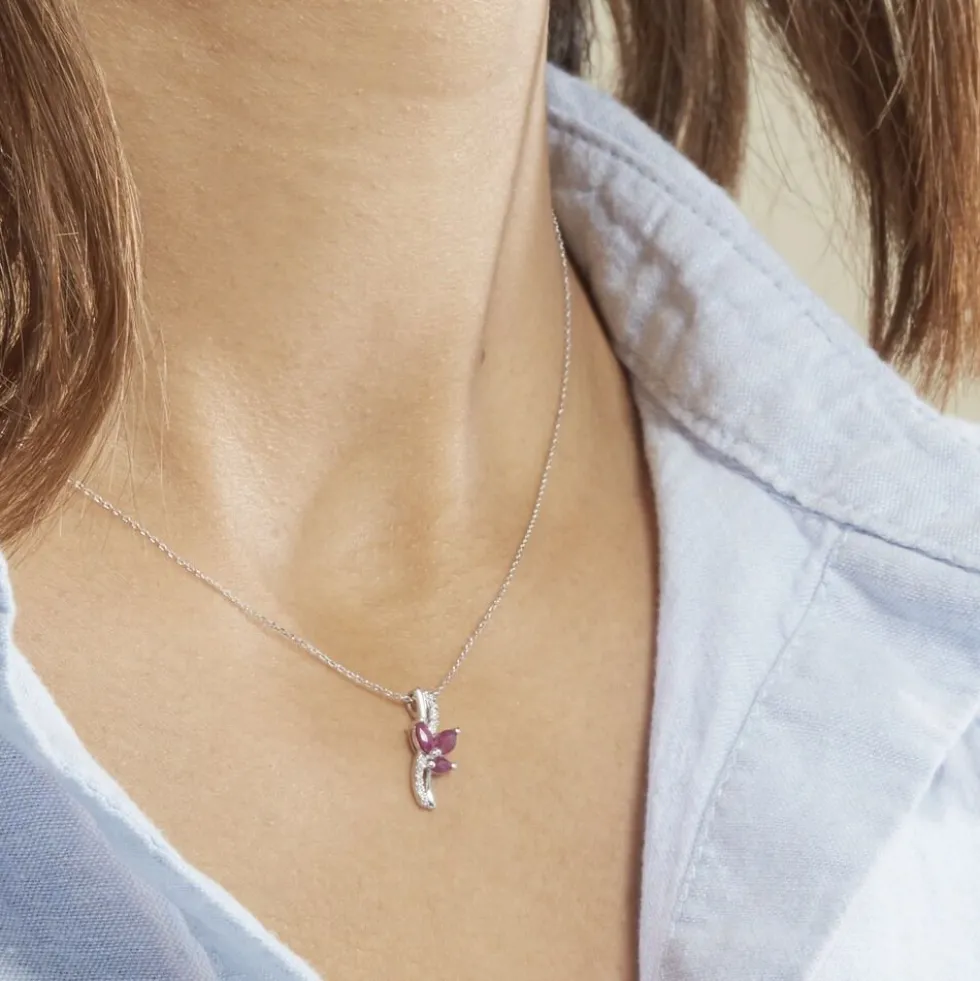 Collier Angie Or Blanc Diamant Et Rubis