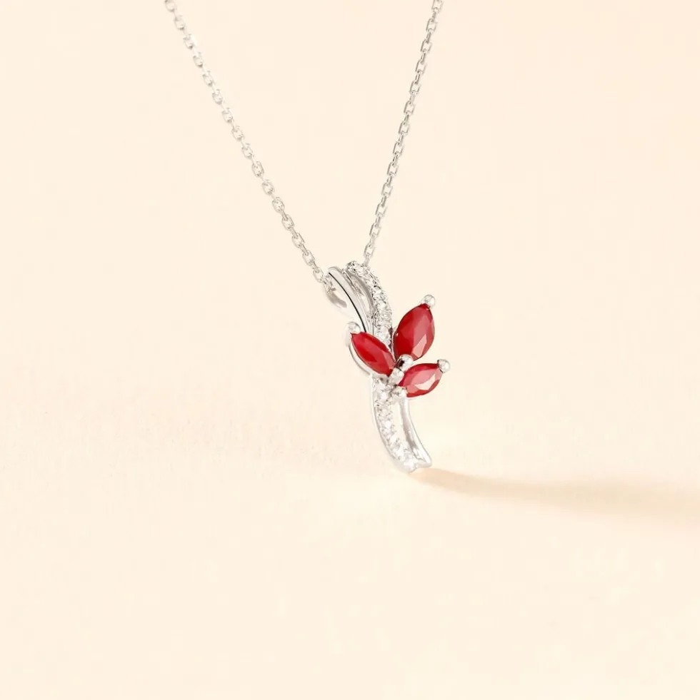 Collier Angie Or Blanc Diamant Et Rubis