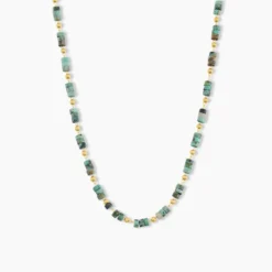Collier Athena Acier Doré Jaspe Africain
