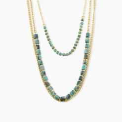 Collier Athena Acier Doré Jaspe Africain