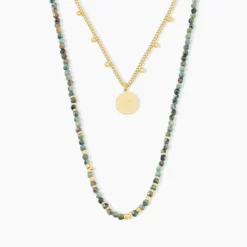 Collier Athena Acier Doré Jaspe Africain