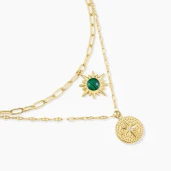 Collier Athena Acier Doré Malachite